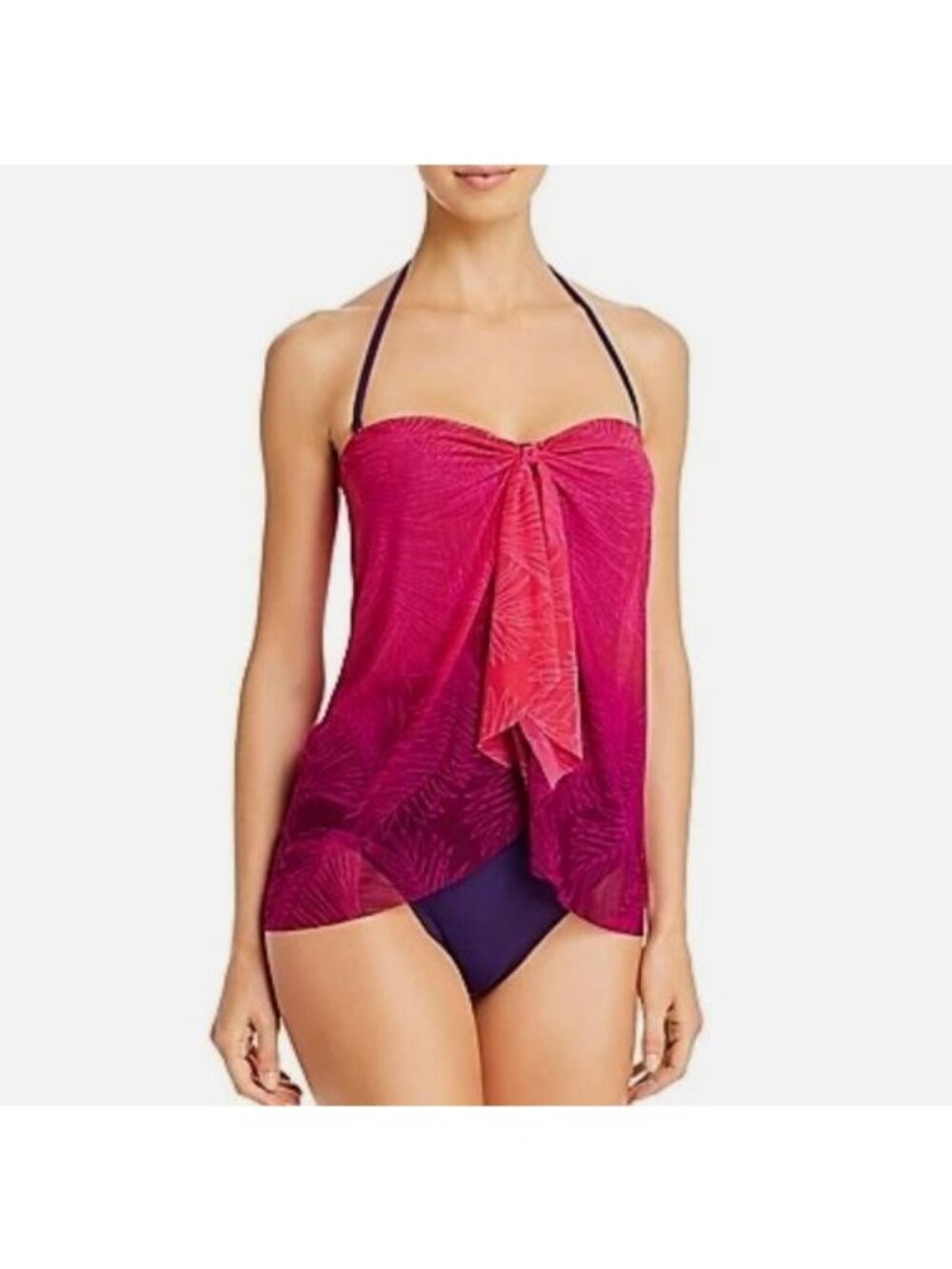 Lauren Ralph Lauren Pink Ombre Palm Flyaway Strapless 1-Piece Swimsuit Size 6 NW